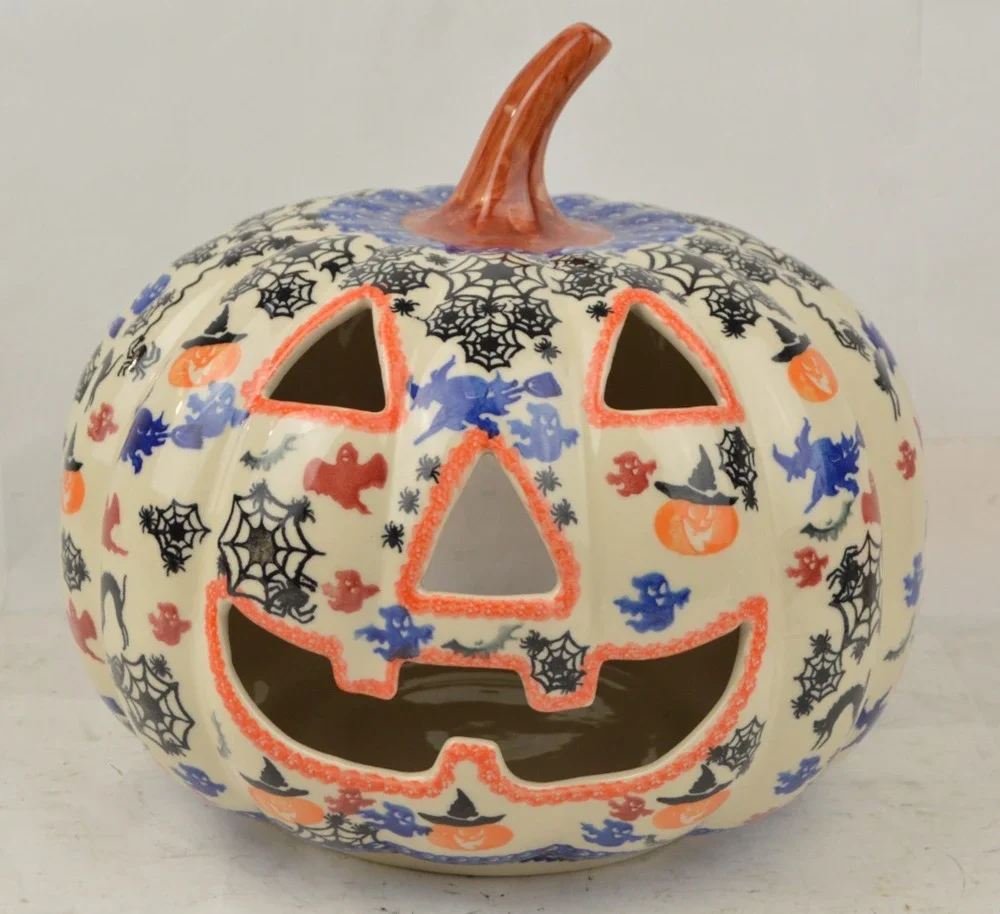Kalich Polish Pottery UNIKAT Halloween Pumpkin Jack O Lantern 10